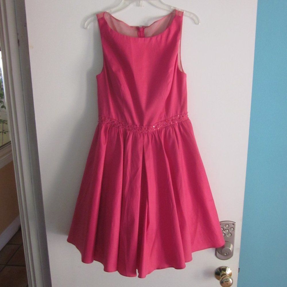 Aidan Mattox Womens Size 2 Hot Pink Tulle Fit Flare Sheer Back Party Dress